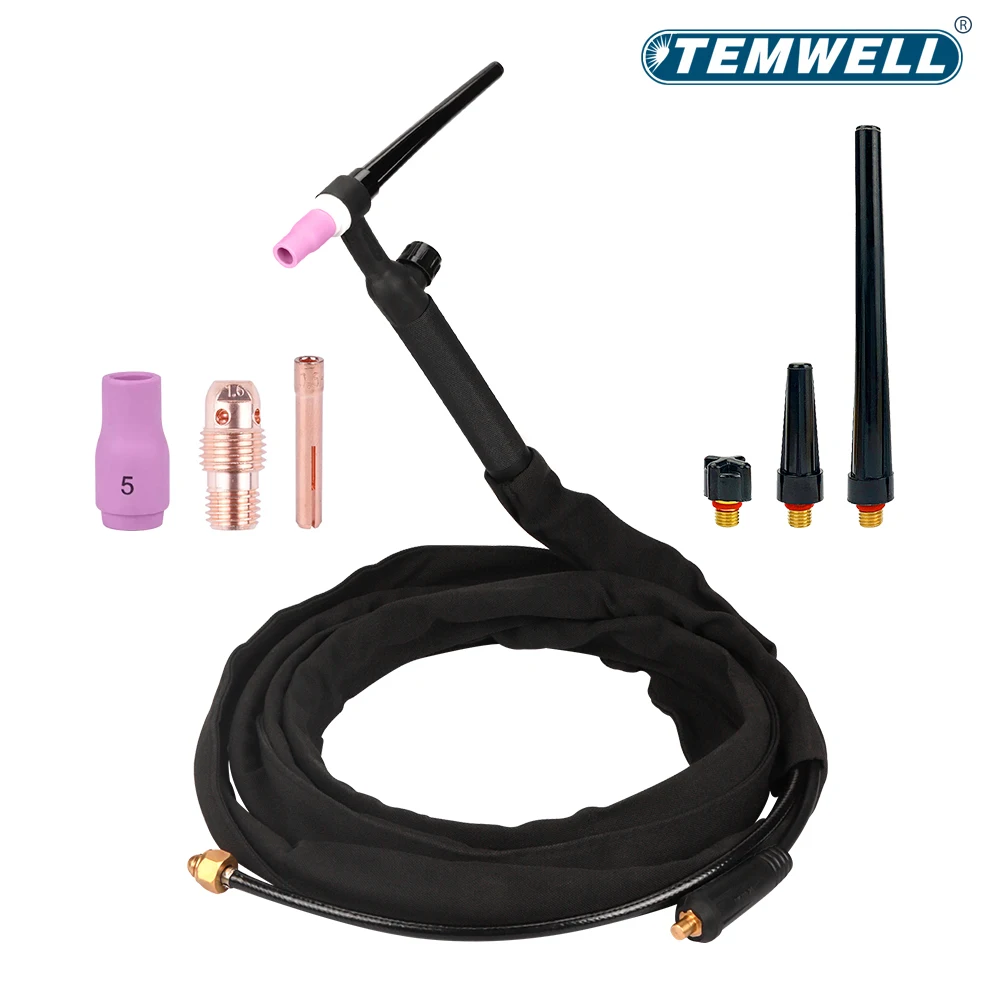 WP9FV TIG Air Cooled Welding Torch Arc Tungsten Argon  4m 13ft  Flexible Neck Gas Connector M16x1.5 DKJ10-25 Valve