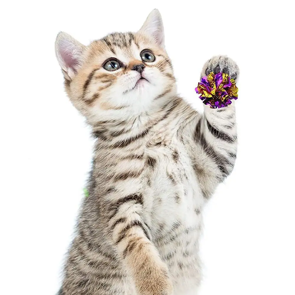 1/3/6/12 قطعة القط الملونة التجعيد كرات الصوت القصدير ورقة اللعب 5.5 سنتيمتر الحيوانات الأليفة القط رنين كرات الورق لعبة تفاعلية ل هريرة القط Acce #5