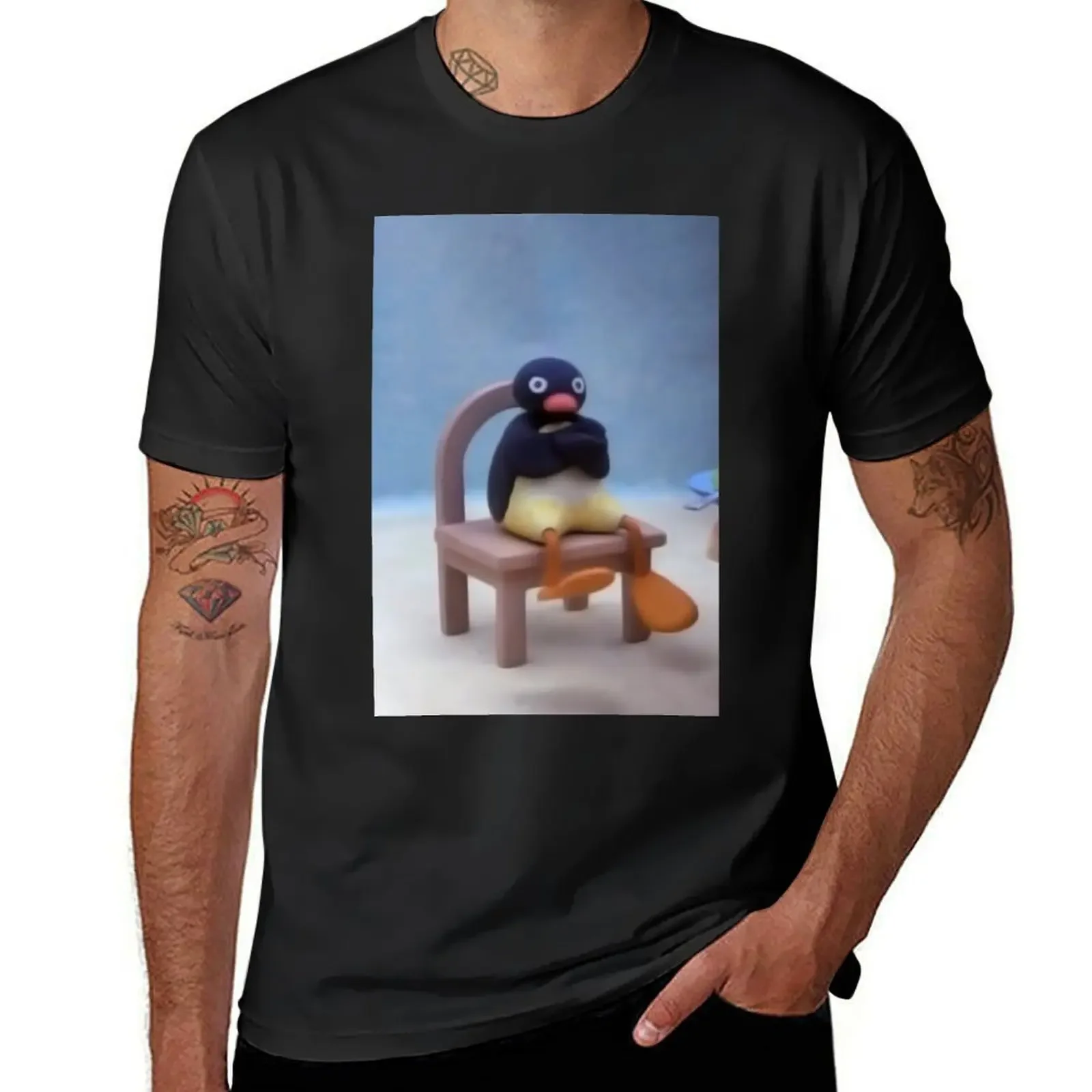 Camiseta Angry Pingu para fanáticos del deporte, tops de verano, ropa en blanco de pesas gruesas para hombres