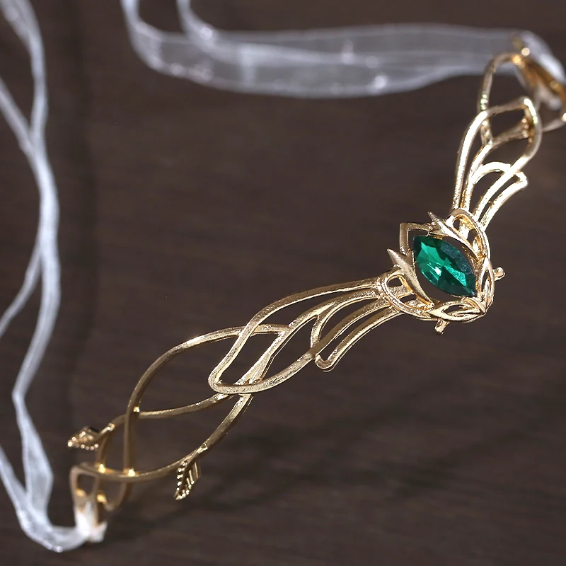 1Pcs Goddess Cosplay Forehead Elves Crowns Tiara Women Man Vintage Ribbon Headband Hair Accessories Crown Wedding Headwear