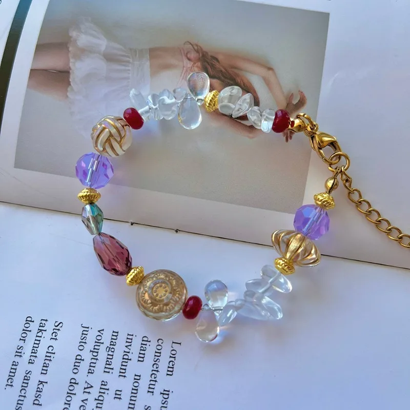 

New Retro Forest Fairy Style Clear Water Drop Stone Strand Necklace Bracelet Phone Chain Color High-end Jewelry Imitation Crafts