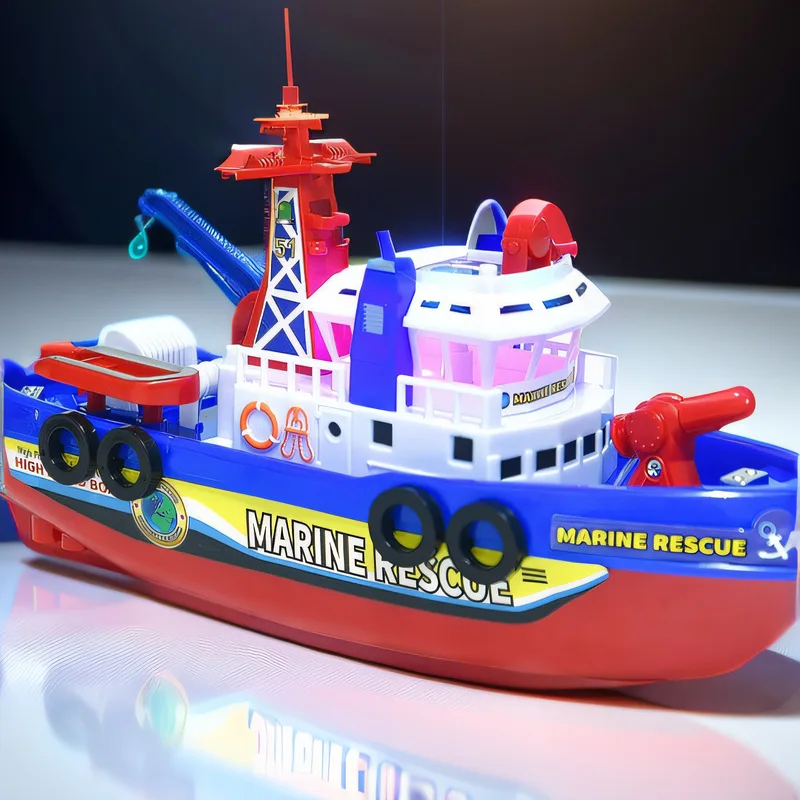 Children Can Spray Water Simulation Of The Sea Fire Boat Splashing Toy Male Ship Model Can Enter The Water Light Bath Zi Water