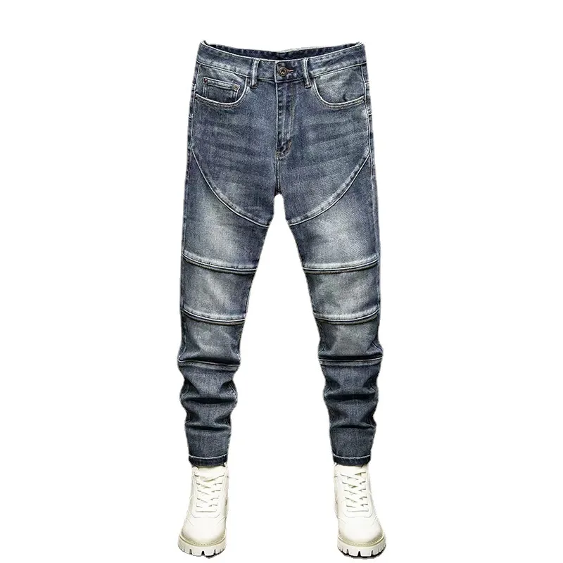 Newly Designer Men Jeans Retro Blue Elastic Slim Fit Vintage Jeans Men Casual Trousers Korean Style Leisure Denim Pants Hombre