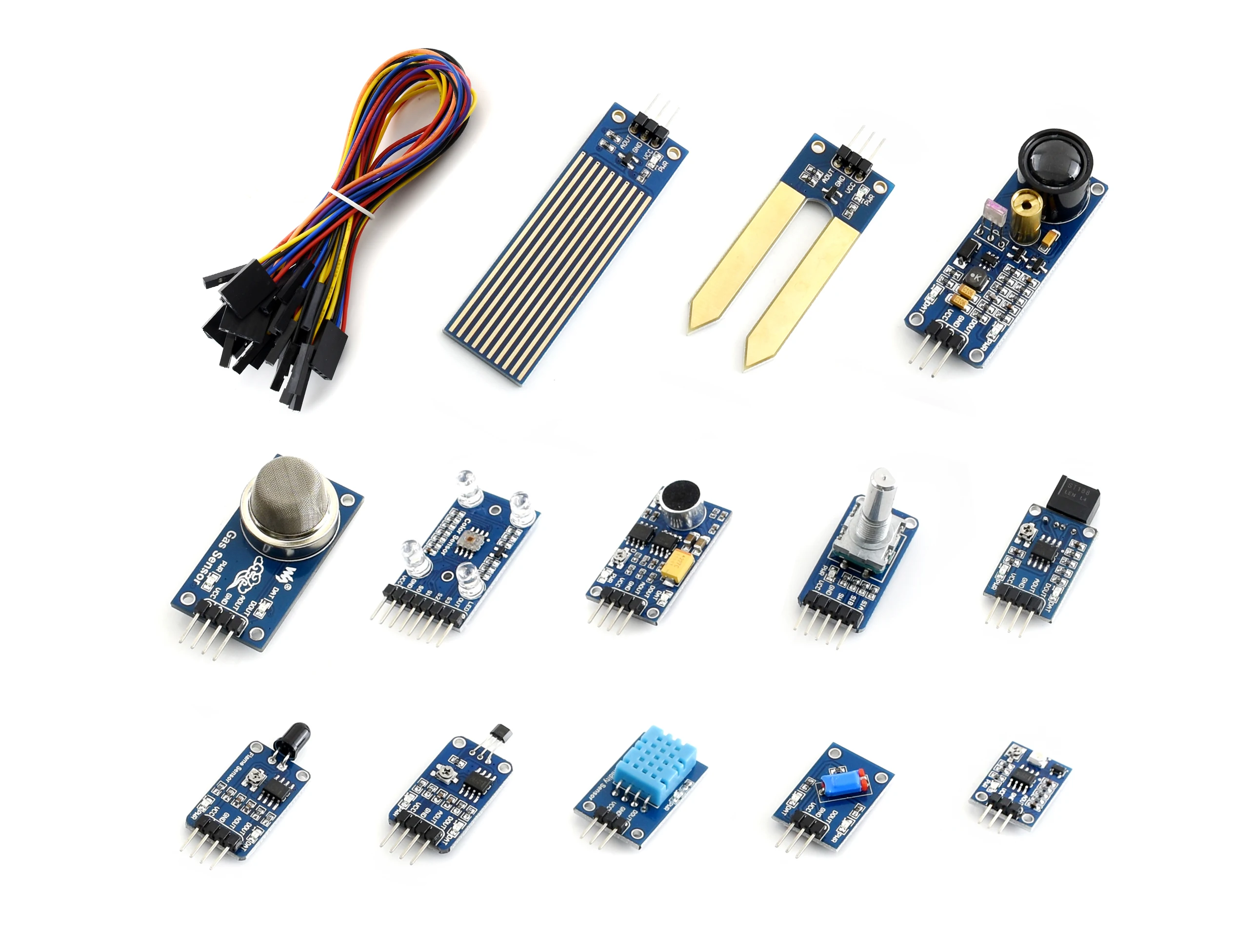 

Waveshare Sensors Pack Supports 13 Arduino sensor kits, including gas, color, sound, etc