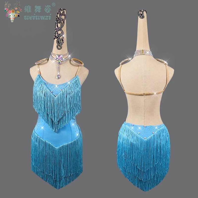 ชุดเต้นรำแบบละตินปรับแต่งระดับไฮเอนด์ชุดพู่ผู้ใหญ่และเด็กชาชา แซมบ้า รุมบาการแข่งขันเสื้อผ้าเวที