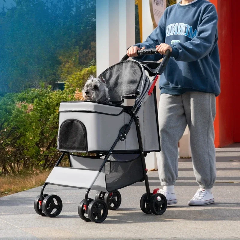 Foldable Pet Stroller The Dog Stroller Is Convenient and Easy To Install Pet Portable Four Wheel Dining Cart Dogs Buggy