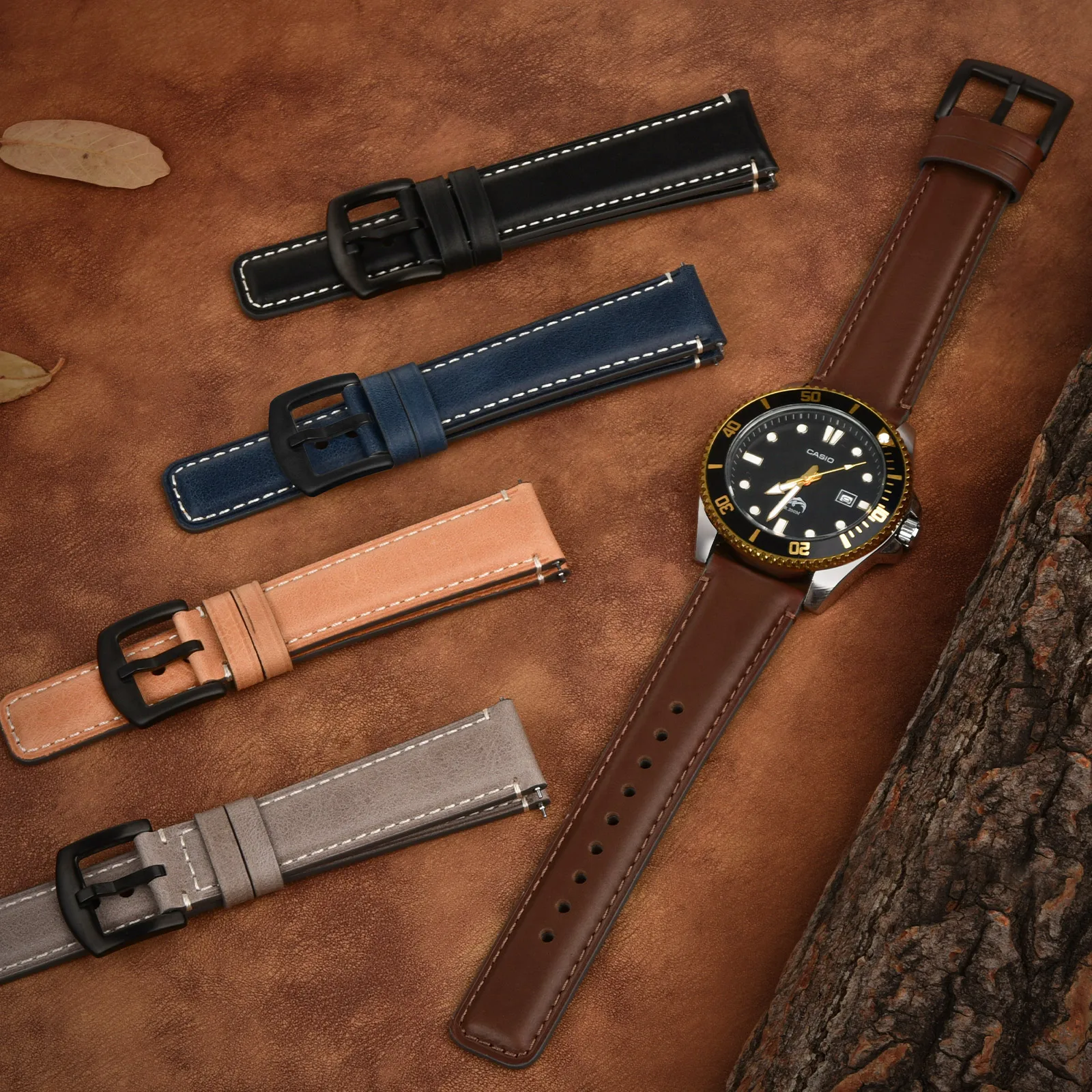 Fullmosa Genuine Leather Watch Strap 18mm 20mm 22mm for Samsung Galaxy Watch/HuaWei Watch/Garmin Watch Vintage Cowhide WatchBand