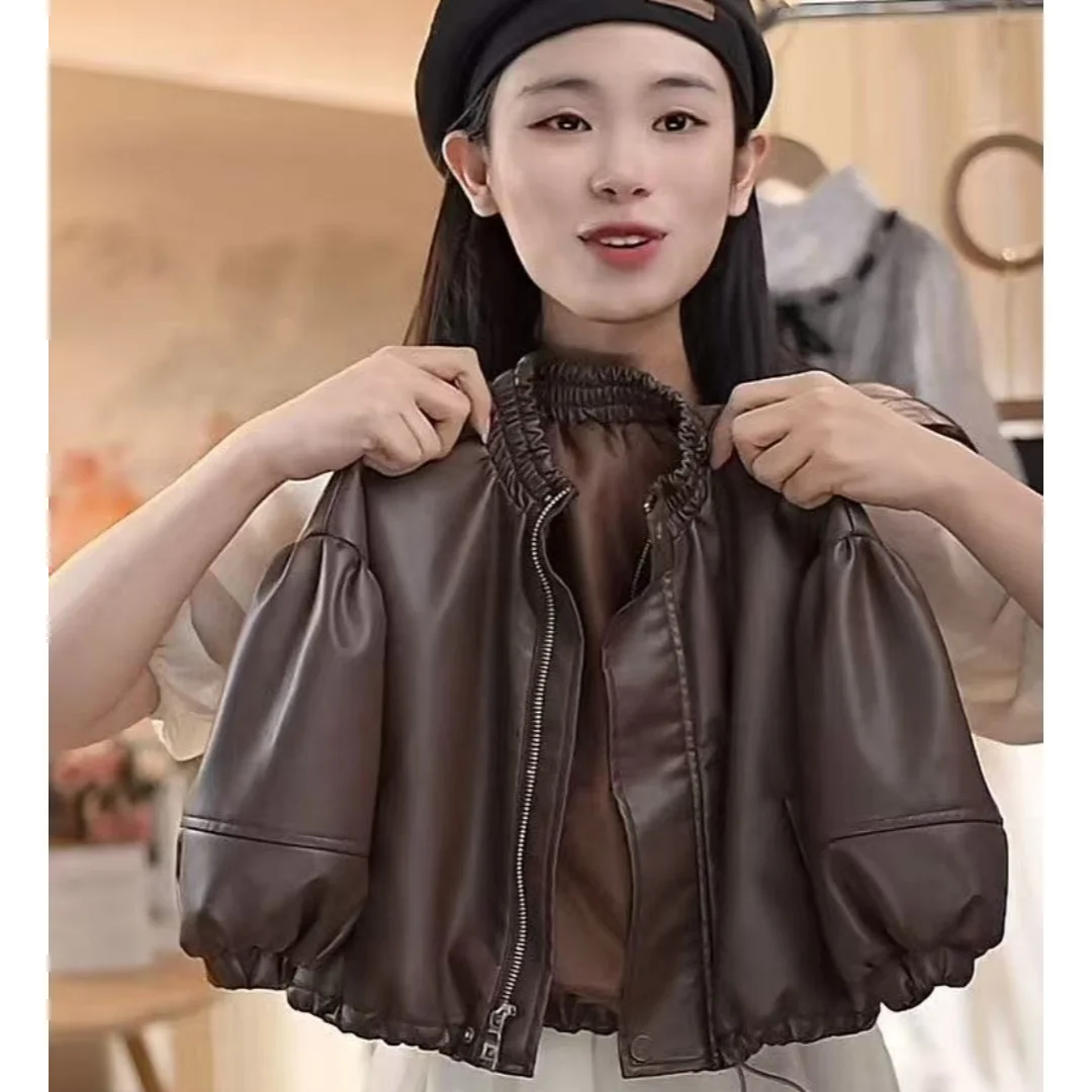 Toddler Baby PU Leather Jacket for Girls Boys Autumn Outwear Coat Kids Casual Jackets in Brown 90-150cm