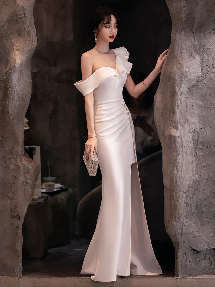 White Evening Dress Banquet Temperament Celebrity High-end Luxury Niche High-grade Fishtail Dress Vestidos De Fiesta