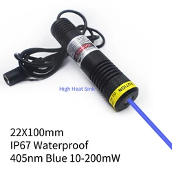 Waterproof Glass Dot D22X100mm 405nm Violet Blue 10mW 30mW 50mW 100mW 150mW 200mW Laser Module for Cutting Positioning