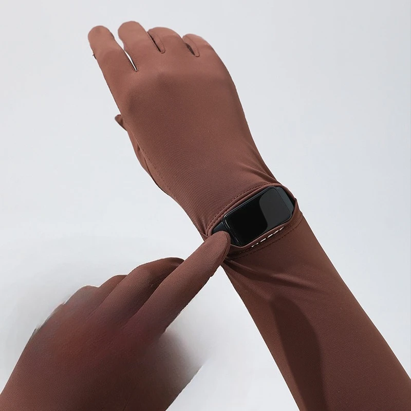 Guanti estesi con protezione solare in filato grezzo di seta ghiacciata estiva, maniche fresche, raggi anti-UV per esterni e guida antiscivolo