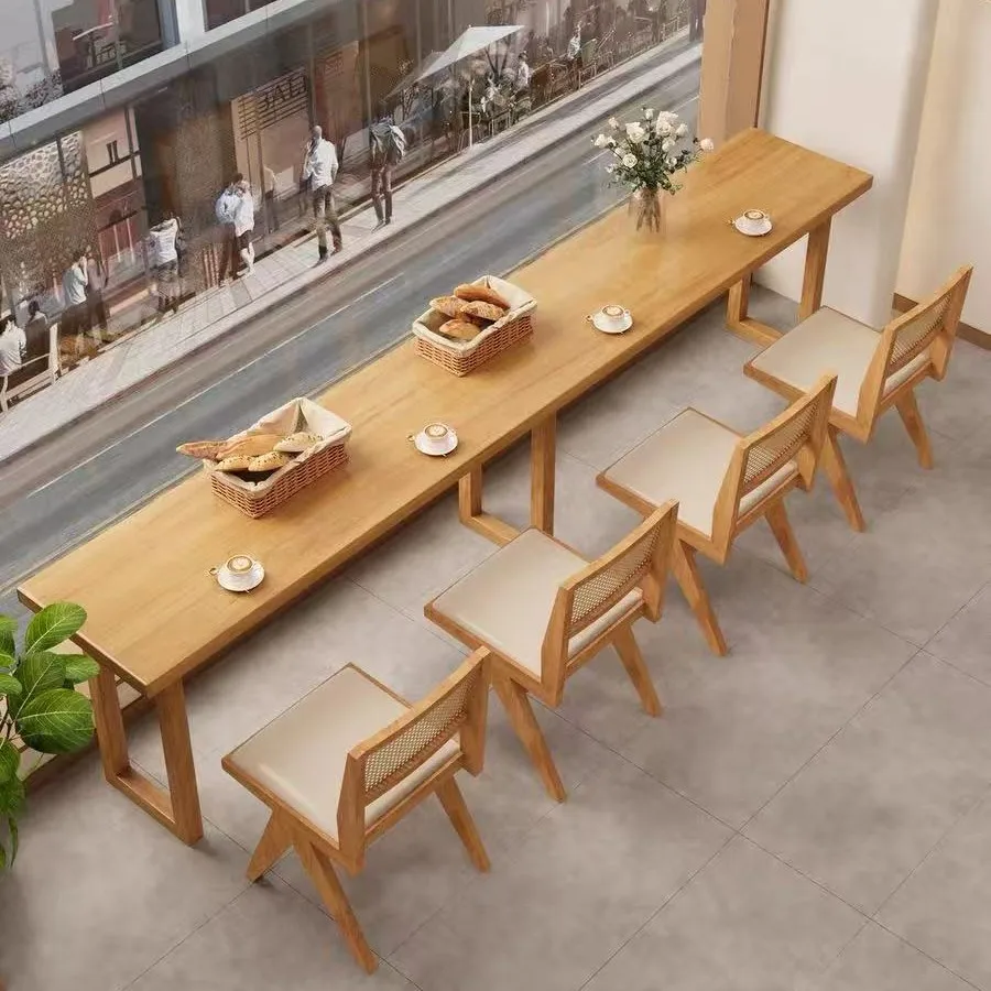 Solid wood low bar table Commercial dessert shop Milk tea shop Cafe Window solid wood table