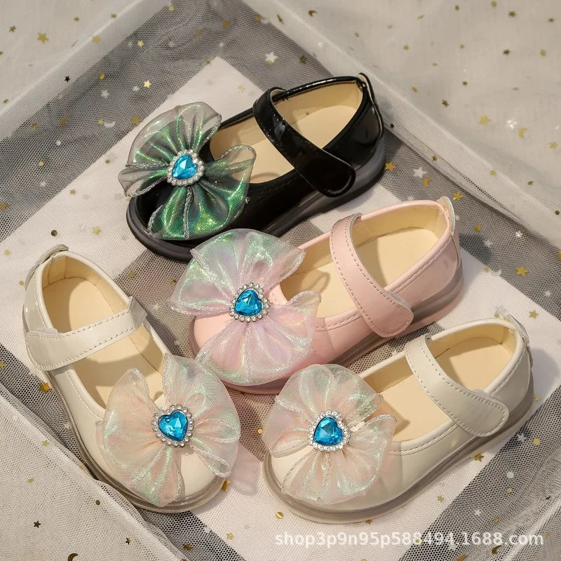 Spring Autumn Girls LED Light Princess Shoes Kids Bow Soft Sole Mary Jane Shoes Children Casual Lace-free Bean Shoes Casual Shoe