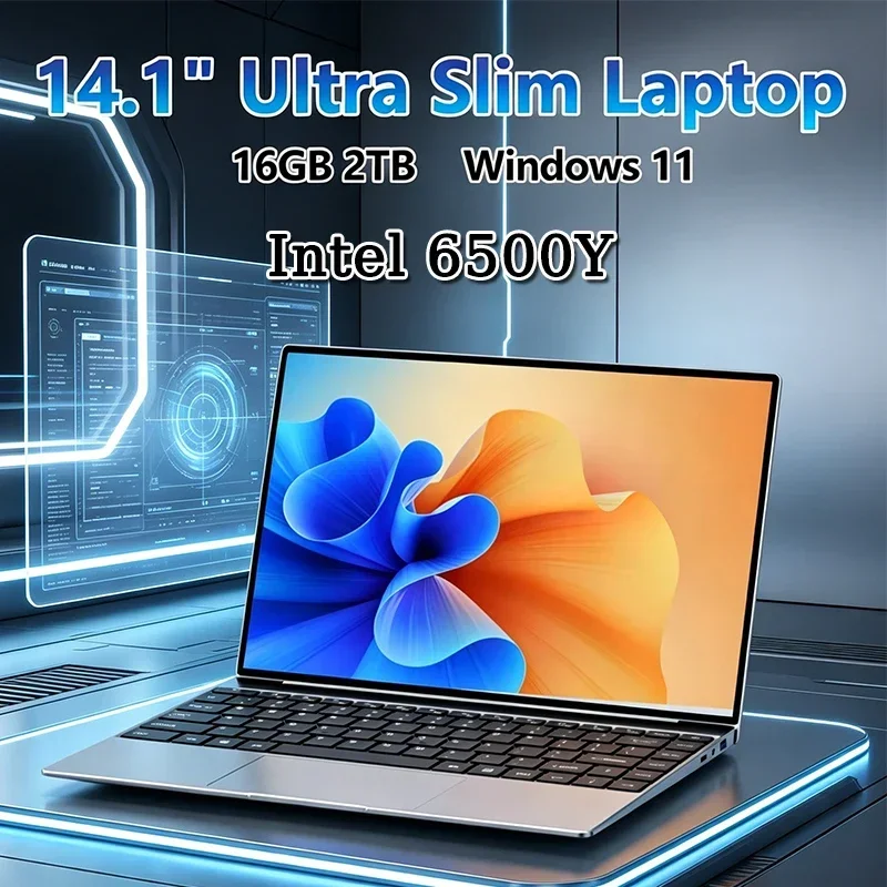 

Ultra Slim Laptop 14.1" 16GB RAM 2TB SSD Intel 6500Y Gaming PC 1920*1080 Display Office Study Computer PC Windows 11 Pro 2026New