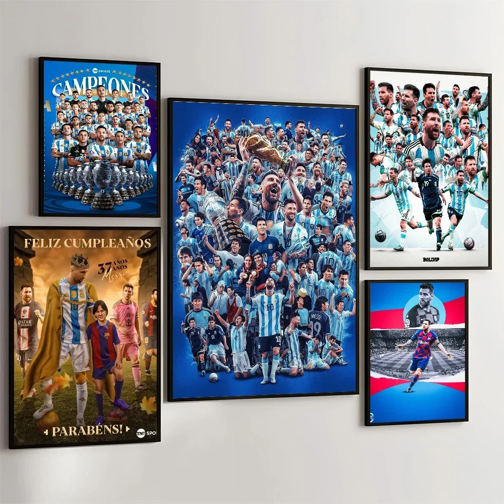 1PC Lionel Messi Football Player Poster Movie Sticky Posters Retro Kraft Paper Sticker Room Bar Cafe Aesthetic Art Wall Painting