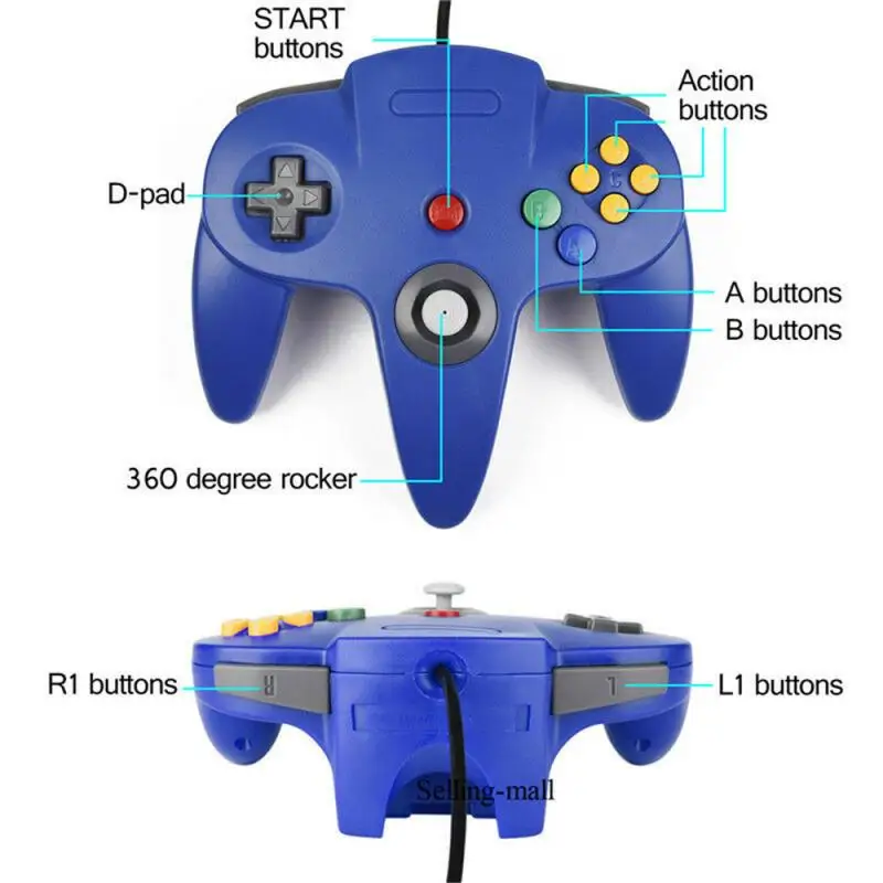 Mando con cable largo N64 para Nintendo 64, mando Dualshock