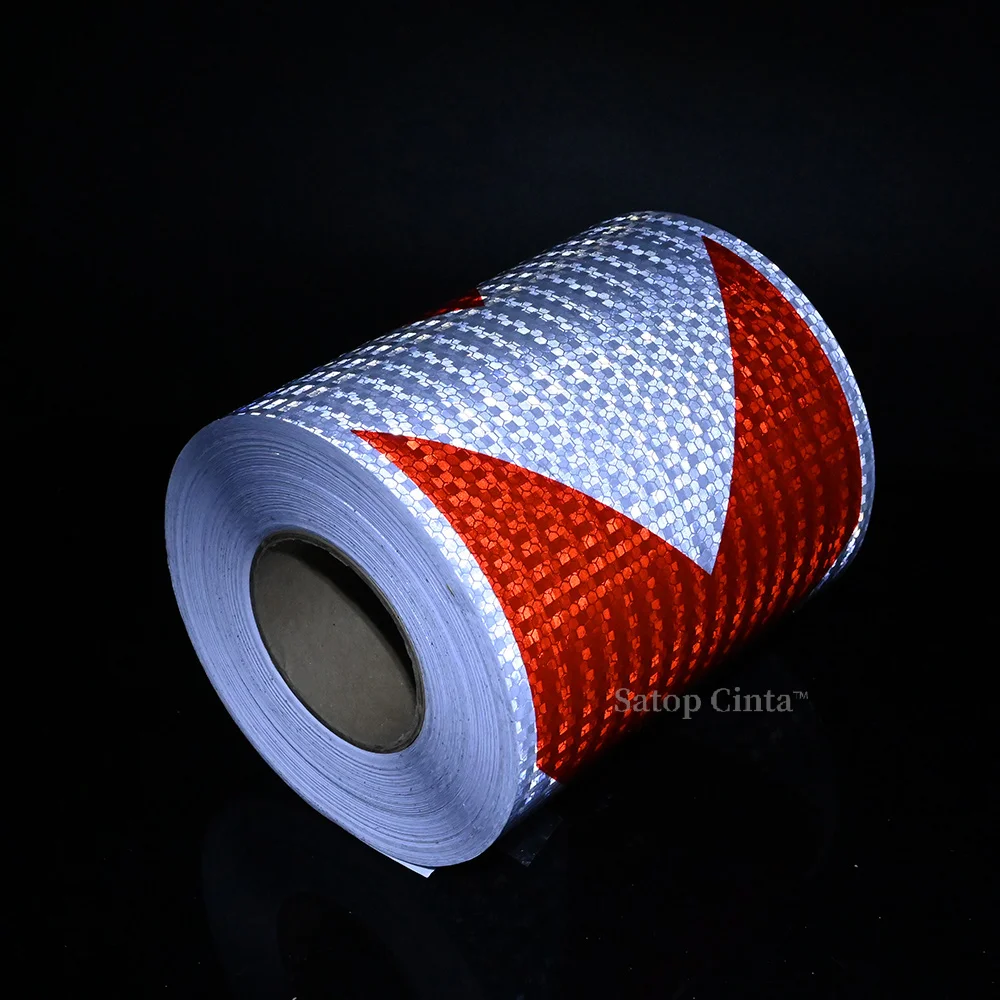 20 cm * 5 M Rosso Freccia Bianca Nastro Riflettente Ad Alta Visibilità Adesivo Impermeabile Riflettore di Sicurezza Pellicola di Avvertimento Per Il Camion