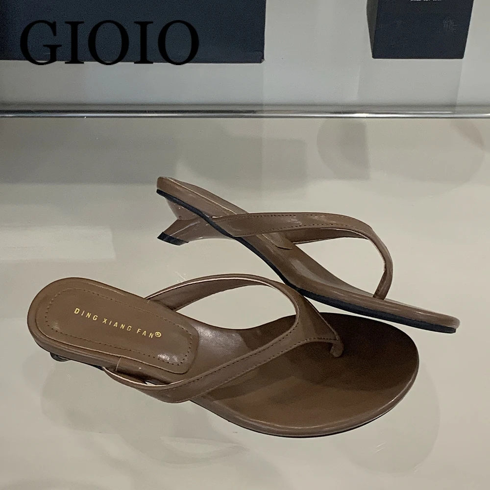 

GIOIO Heeled Slippers Slides Sandals Shoes For Women Beach Fashion Round Toe Ladies Low Heel Shoes Female Flip flops Pumps