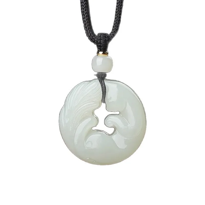 Natural Hetian Jade Fox Pendant Vintage Material Safety Buckle Small Charm Necklace for Women Men Couples Gifts