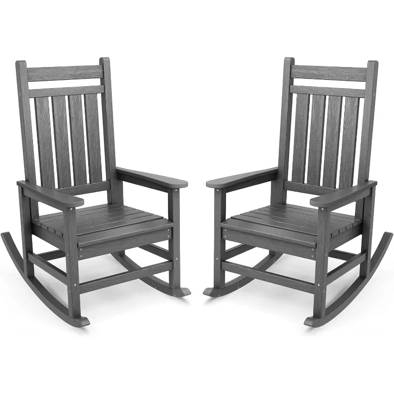 

SERWALL Outdoor Rocking Chair Set of 2, HDPE Rocking Chairs for Adult, All Weather Porch Rockers for Lawn Garden, Grey