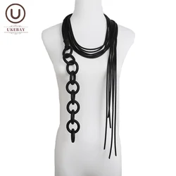 UKEBAY New Black Round Rope Pendant Necklace Rubber Chain Multifunctional Wear Fashion Design Necklace Holiday Gift New Gothic