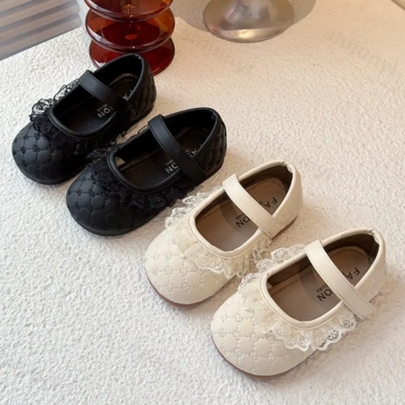 

Girls' Fashion Lace Designed Sweet Casual Princess Shoes 2025 Autumn Children's Soft Soled Comfortable Shallow Mouth Single Shoe