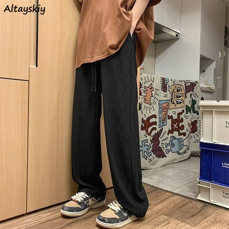 

Loose Pants for Women Fashion Korean Style Elastic Waist Solid Full Length Pleated Design Simple Comfortable Spring Female Chic