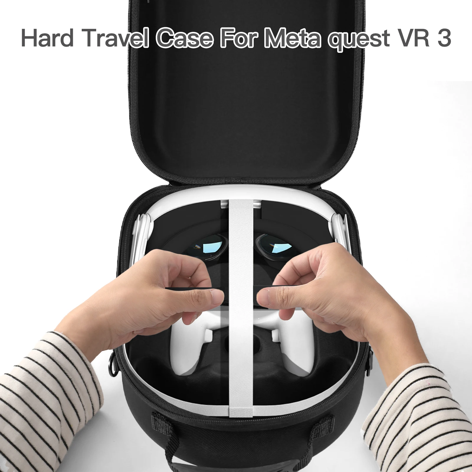 Custodia da trasporto Custodia per lenti Custodia rigida antiurto Fascette per cavi Anti-graffio Anti-goccia per controller auricolare Meta Quest 3 VR