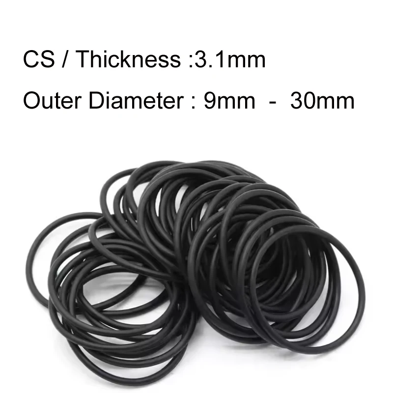 100 PCS NBR rubber O ring Seal Rubber Gaskets CS 3.1mm x OD 9 10 11 12 13 14 15 16 19 20 21 22 23 24 25 26 27 28 29 30mm