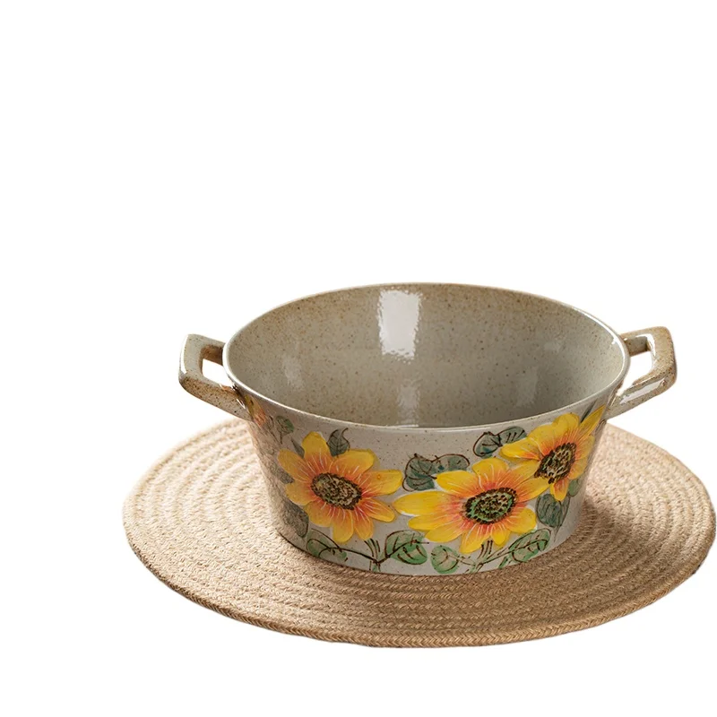 

*Ceramic soup basin large binaural soup bowl underglaze hand-painted tableware household dish
