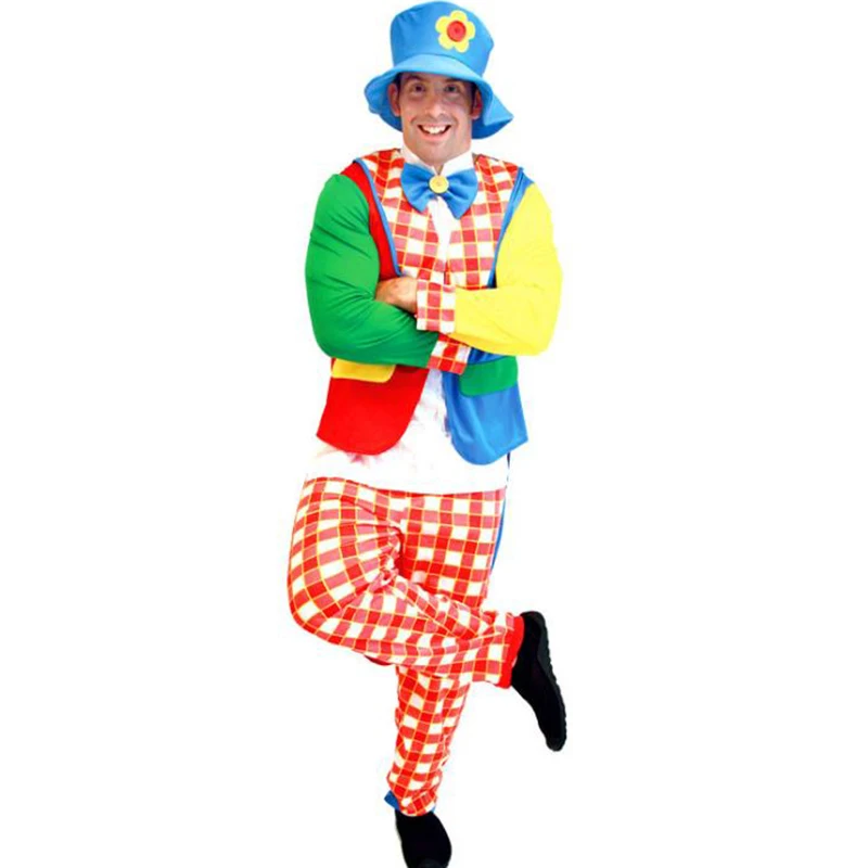 

Halloween Adult Man Clown Costume Masquerade Costume Cosplay Magic Show Funny Striped Clown Suit