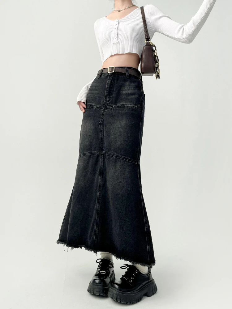 Denim Skirts Women Temperament Girlish Daily Fashion Package Hips Korean Style Elegant Simple Raw Edge Comfortable Tender Sweet