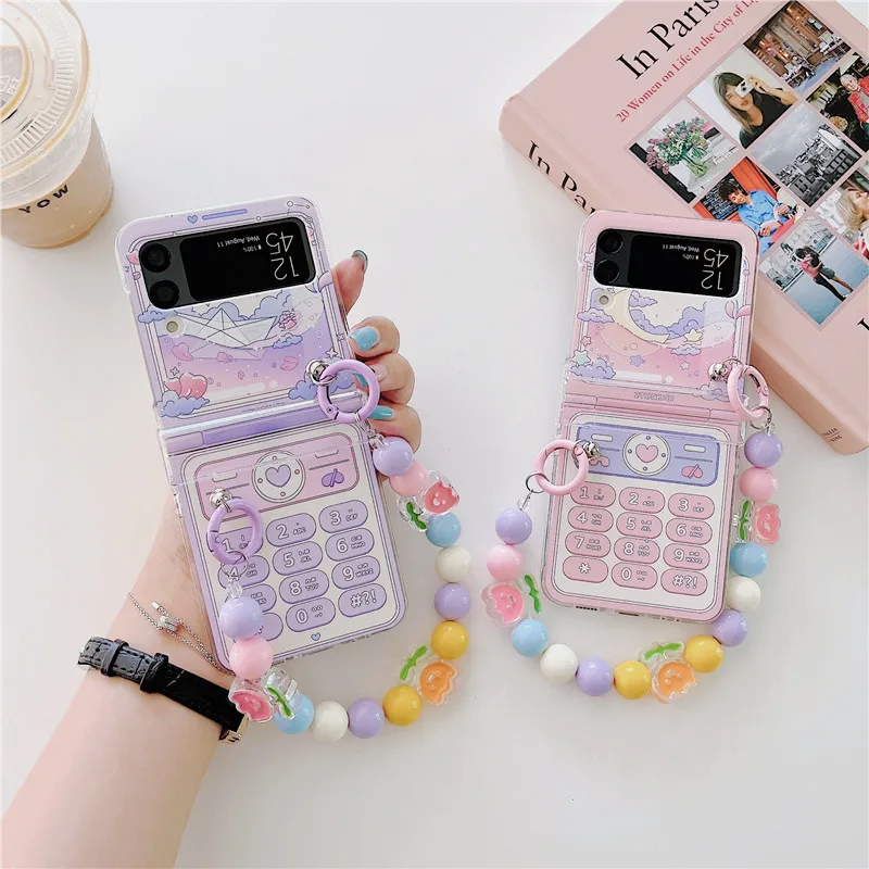 

Korean Cute Telephone Shape Bracelet Phone Cases for Samsung Galaxy Z Flip 4 3 Hard PC Cover Case for Samsung Z Flip3 Flip4 5G