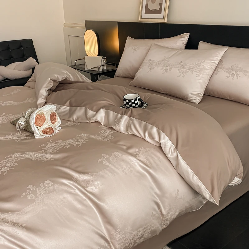 4Pcs Light Luxury Style High-end A  Long Staple Cotton Ice Silk Sheet Simple Bedding Duvet Cover 200x230  Summer