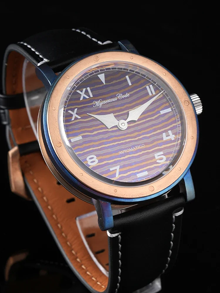 Luxury Automatic Watch Men Titanium Bronze Watches Moonscape Dial Mechanical Wristwatches Mysterious Code Vintage Clocks No Logo