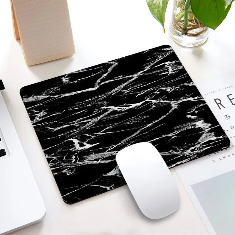 Black Marble Mousepad Premium-Textured Small Mouse Mat Non-Slip Rubber 22x18cm Office Rug Work Computer Square Carpet Table Pads