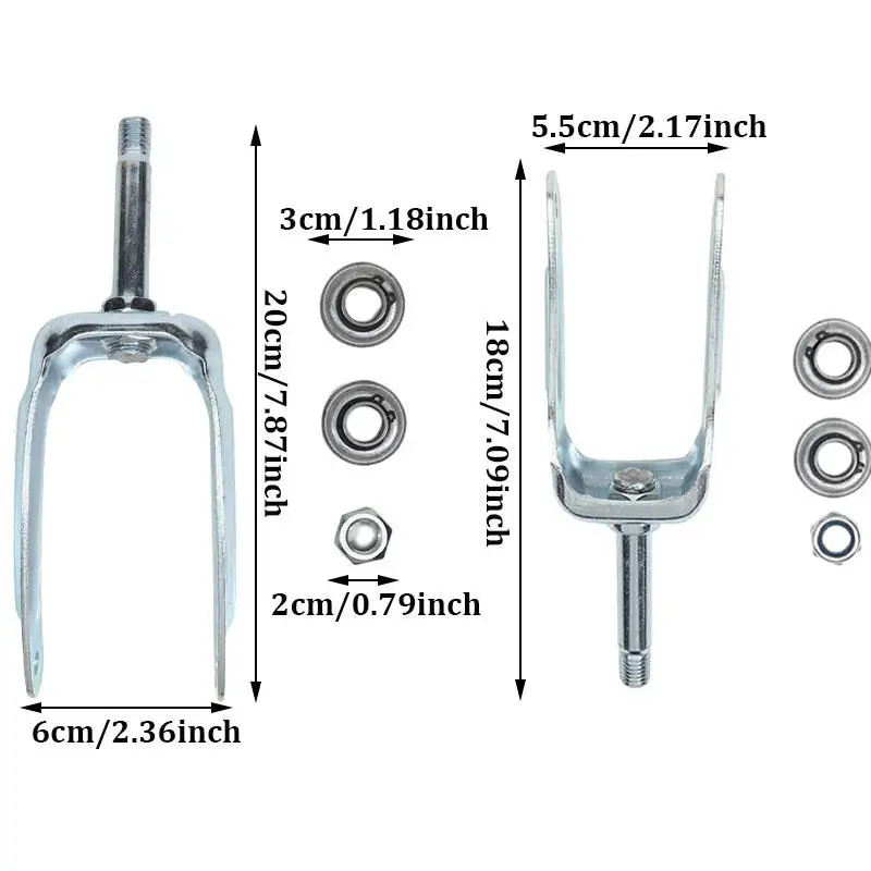 Garfo de cadeira de rodas de aço com suporte de roda dianteira de rolamento Suporte de roda dianteira resistente ao desgaste
