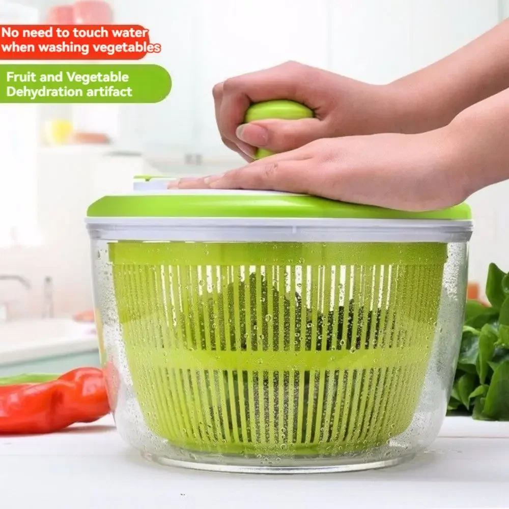 Vegetable Dehydrator Salad Shaker Manual Dewatering Machine Home Washing Kitchen Fruit Vegetable Shaking Draining Basin Basket