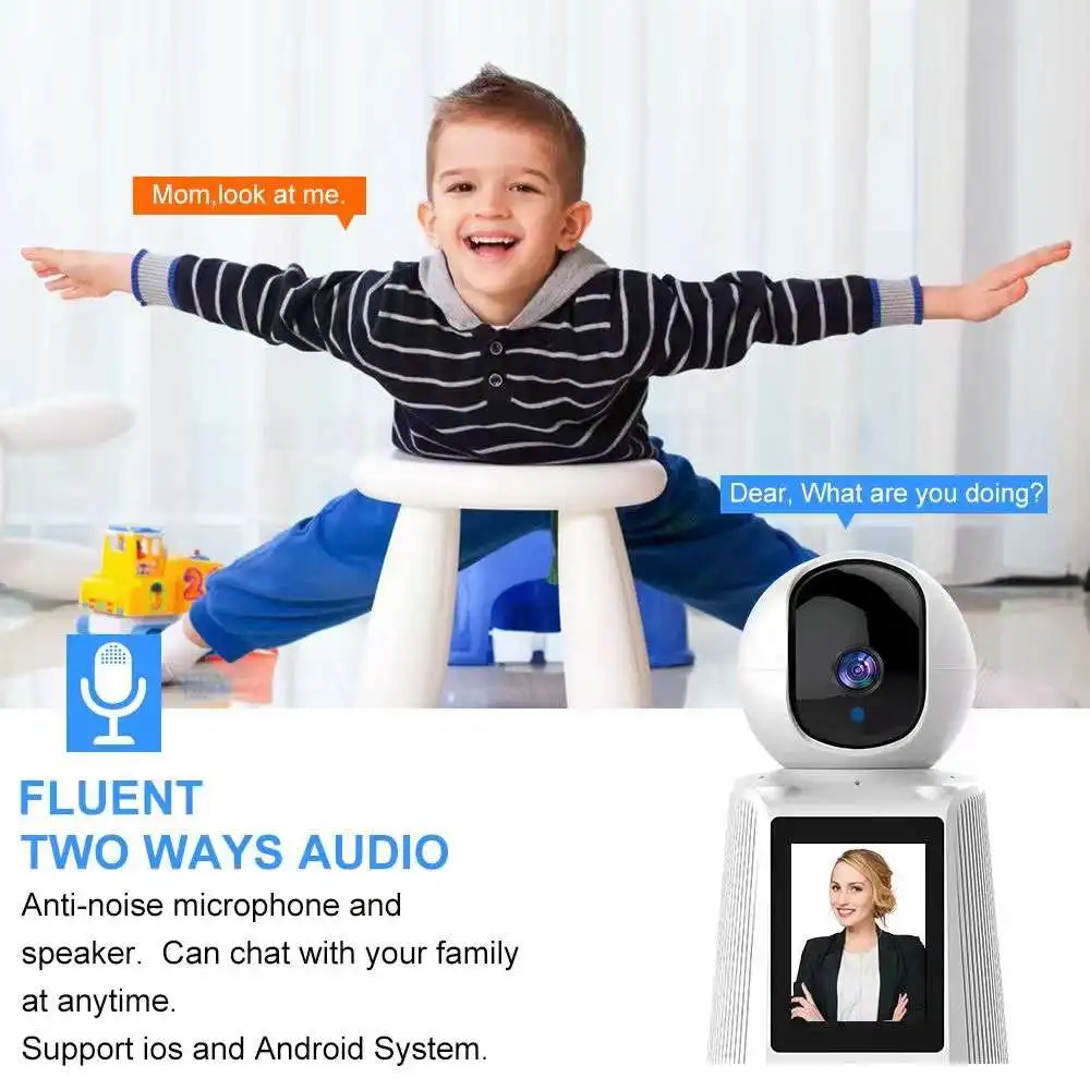 2.8Inch 3MP 1296P V380Pro APP Video Phone Wireless PTZ IP Dome Camera One Key Call Security CCTV For Elder Care Baby Monitor