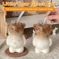 320ML Glass Bear Cup Transparent Coffee Mug Breakfast Cup Cocktail Wine Glass Cold Hot Drink Cup for Home Bar Restaurant