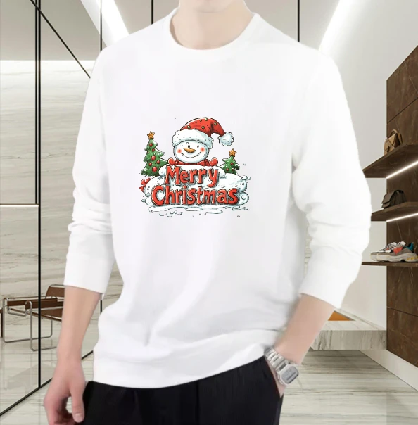 

T shirt for men autumn Hip-Hop Basic Running Long sleeves Graphic tee Merry Christmas Tops Hip-Hop Printed t shirt Basic Solid