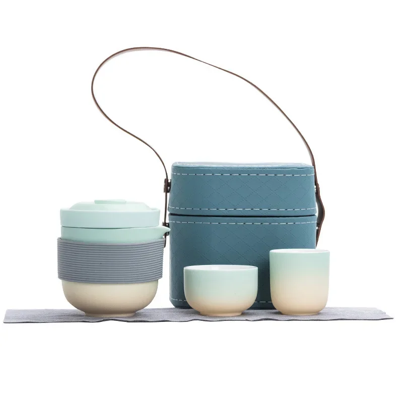 Outdoor Travel Tea Set Portable Ceramic Quick Cup One Pot Two Cups Colorful Luxury Kung Fu Camping Business Companion Gift Set