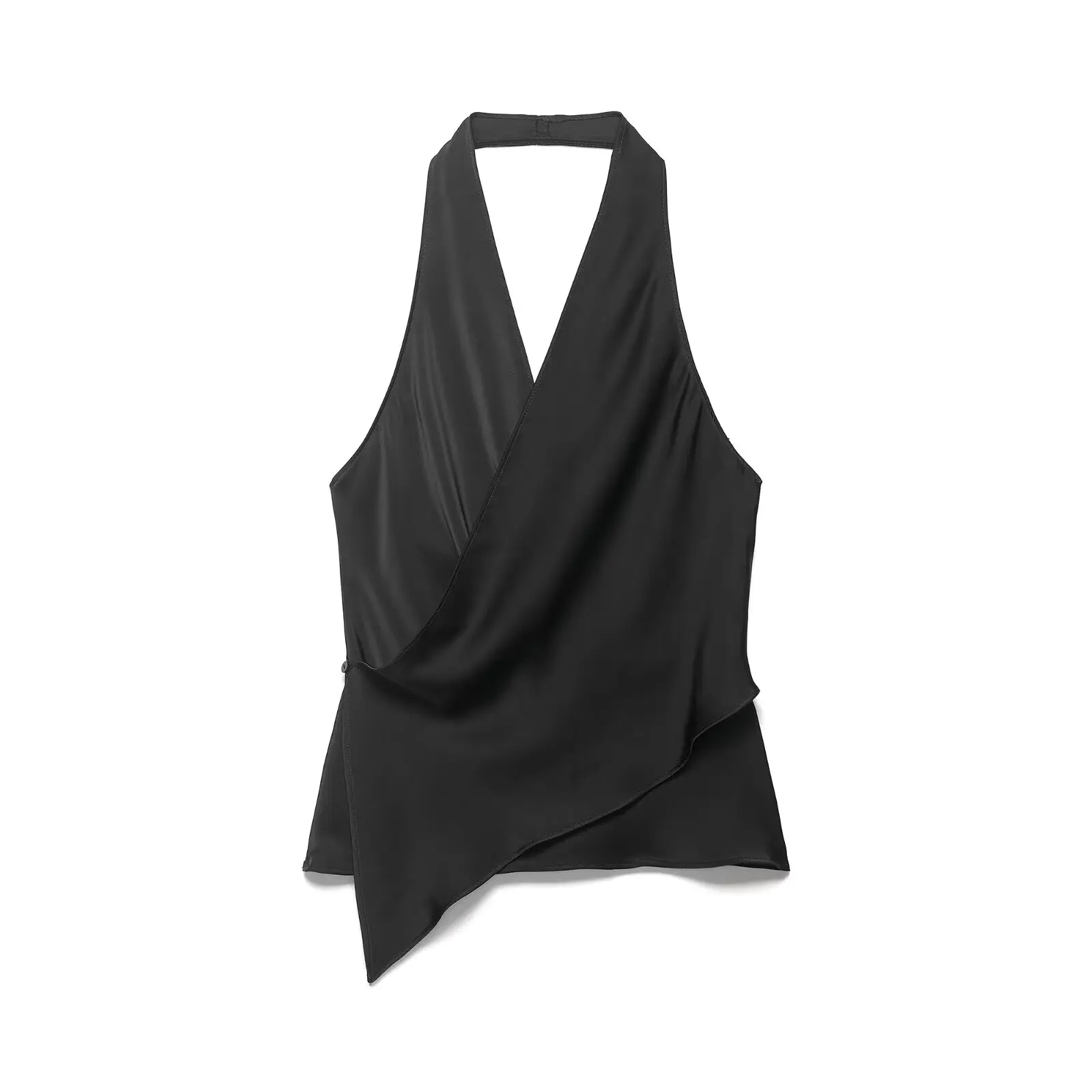 HH Damen Sommer Satin Neckholder-Top Damen Wickel-Bluse mit V-Ausschnitt und Rückenbindung Asymmetrische Bluse Niedliche Alltags- Urlaubs- und Geschäftskleidung – Detail 9