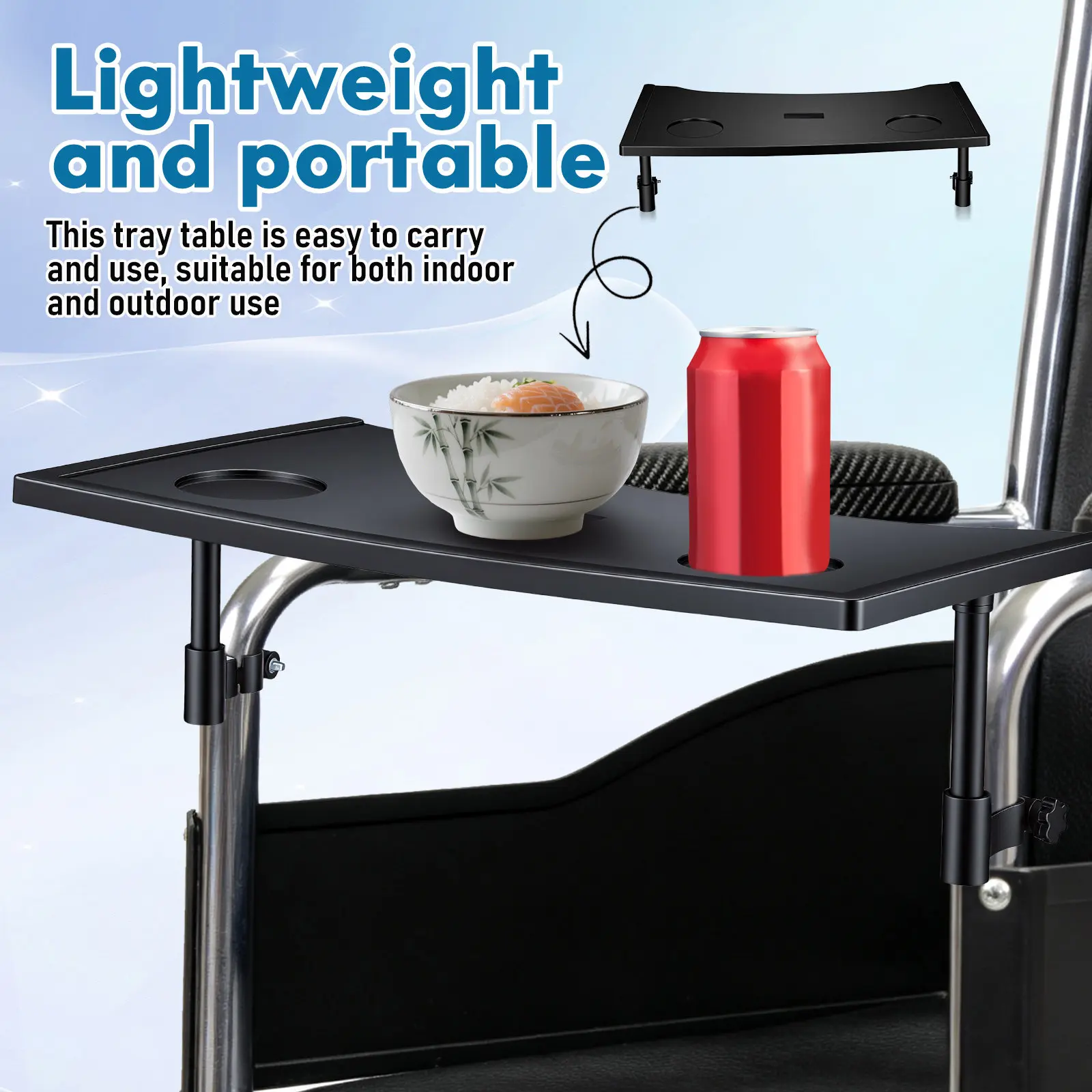 Universal Foldable Wheelchair Dining Table Tray with Cup Holder for Adults Lightweight Portable Easy Install Fits 19-22Mm Pipes view 4