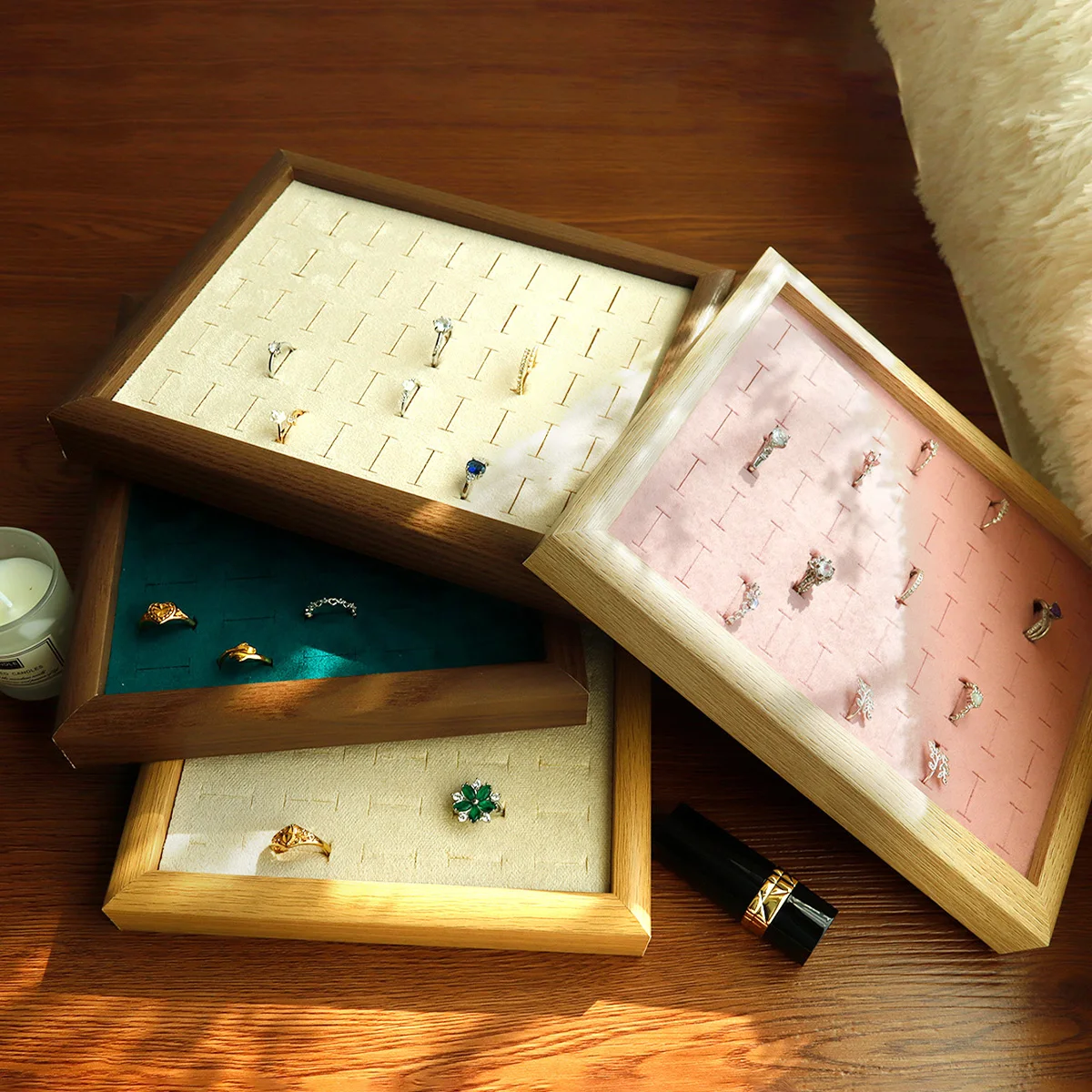 50 فتحة حلقة عرض لوحة الأذن ترصيع سوار مجوهرات صندوق تخزين الخشب تنظيم صندوق علبة حلقة #3