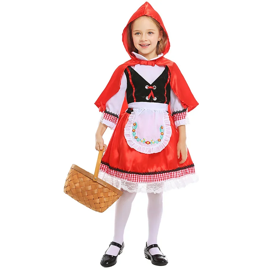 

Children's Halloween Fairy Little Red Riding Hood Costumes Girls Pastoral Style Dress Up Stage Drama Costumes
