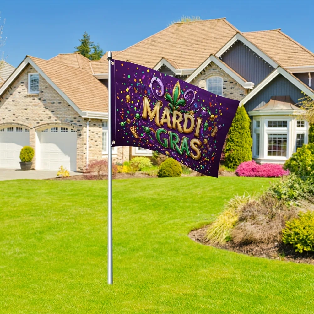 Mardi Gras Flag Purple Fleur de Lis Confetti Beads 100% Polyester Outdoor Garden Decoration