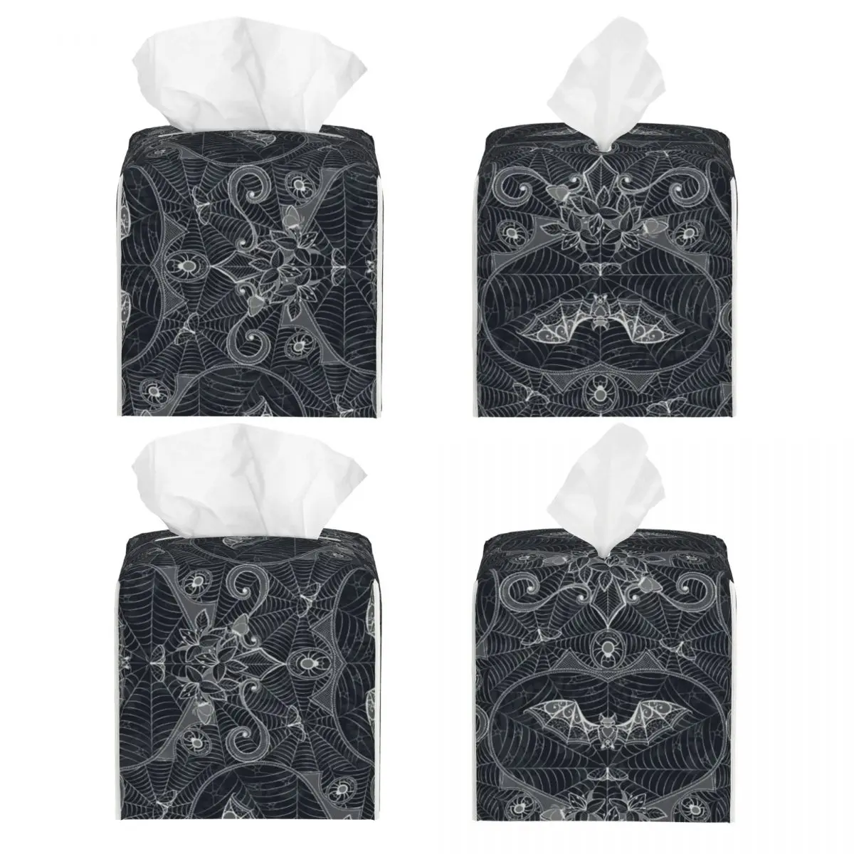 Custom Cobwebs Spiders And Bats Tissue Box Cover for Bathroom Car Gothic Halloween Square PU Leather Facial Tissue Box Holder