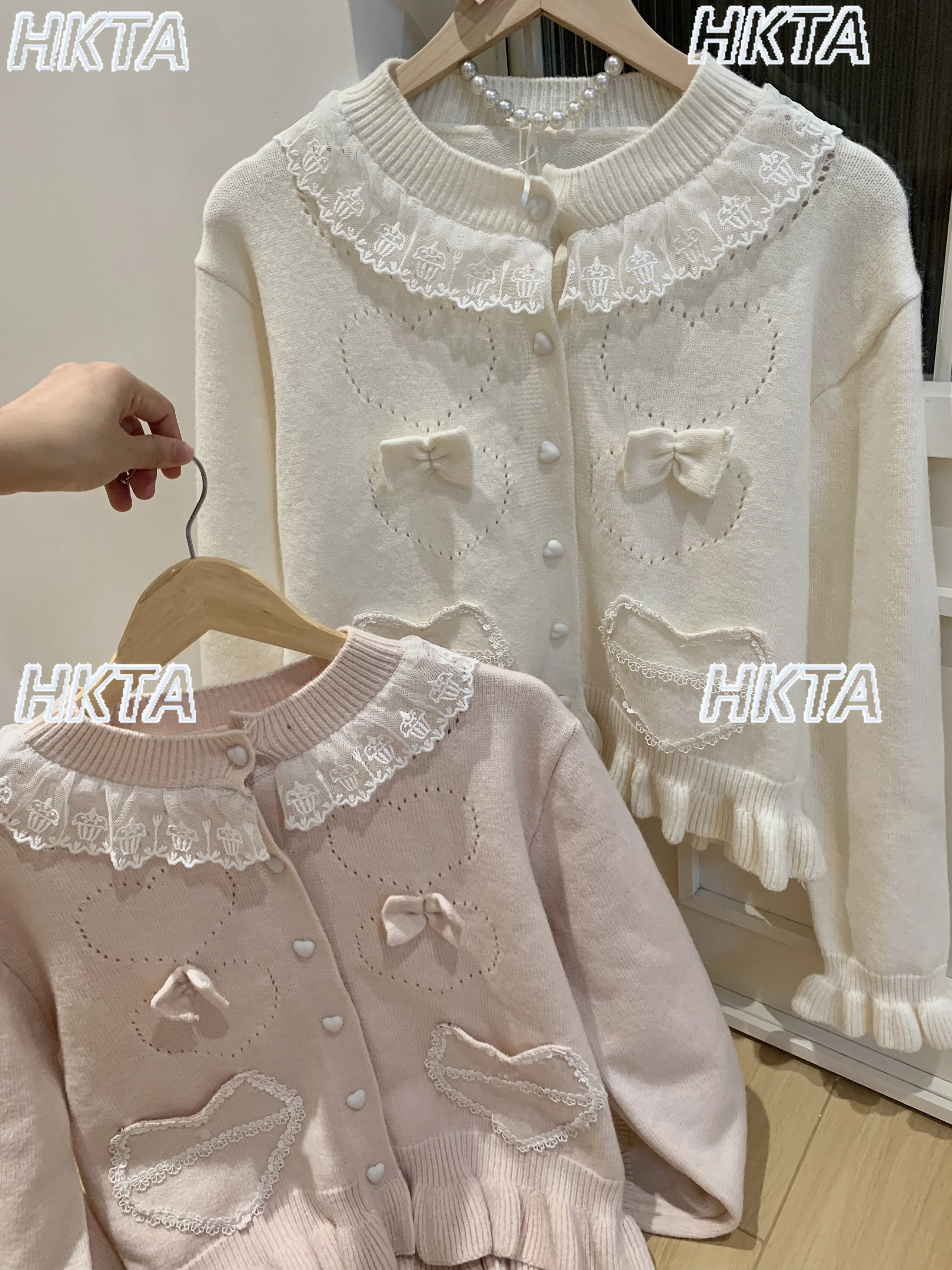 

Милый милый кружевной бант с корнем лотоса, свитер в стиле Лолиты, женский свитер с круглым вырезом и лепестком, длинный рукав, кружевной короткий вязаный кардиган, женский свитер