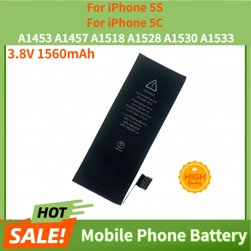 For iPhone 5S 5C A1453 A1457 A1518 A1528 A1530 A1533 High Quality 3.8V 1560mAh Mobile Phone Replacement Battery